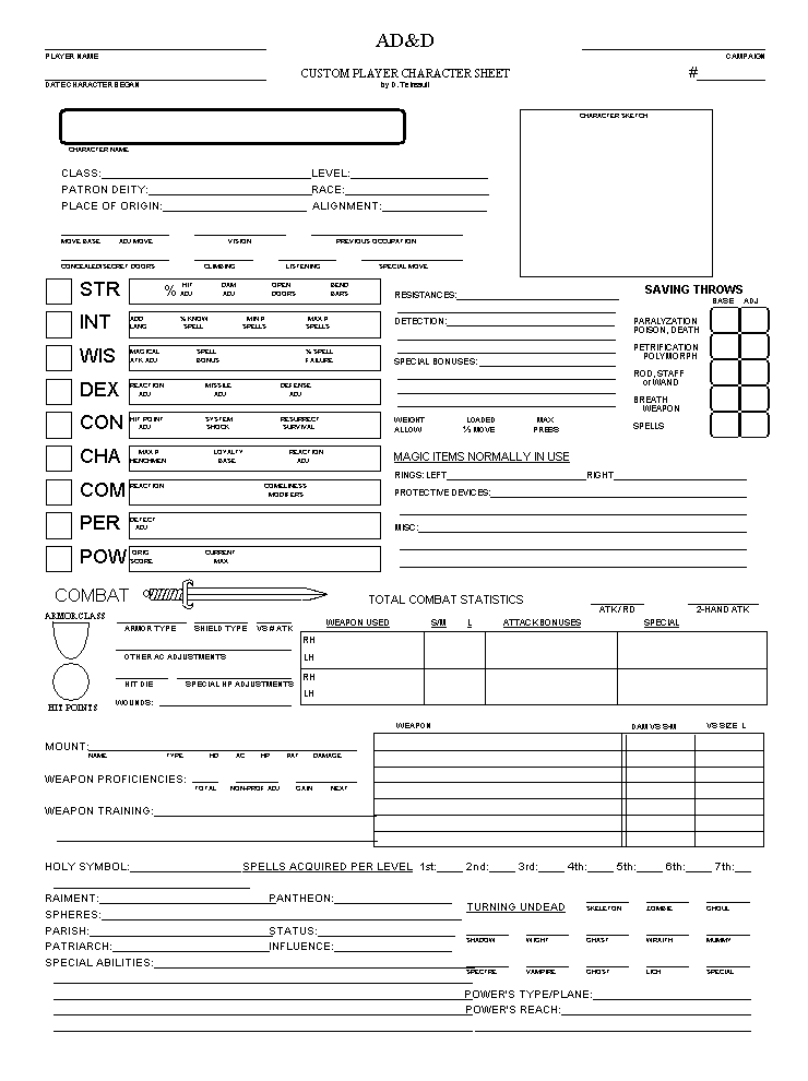 1e ad d character sheet generator