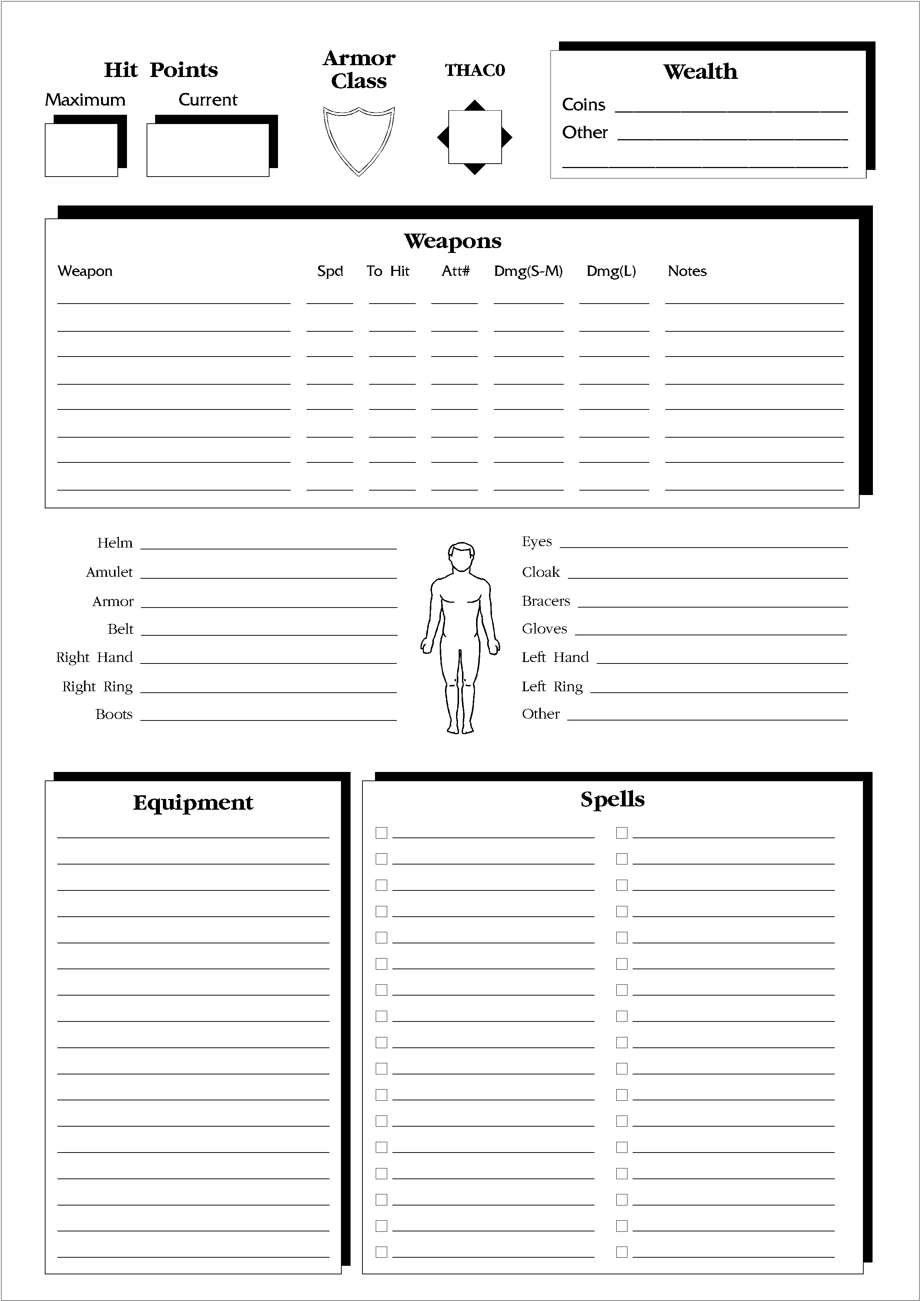 ad d 1e monk character sheet