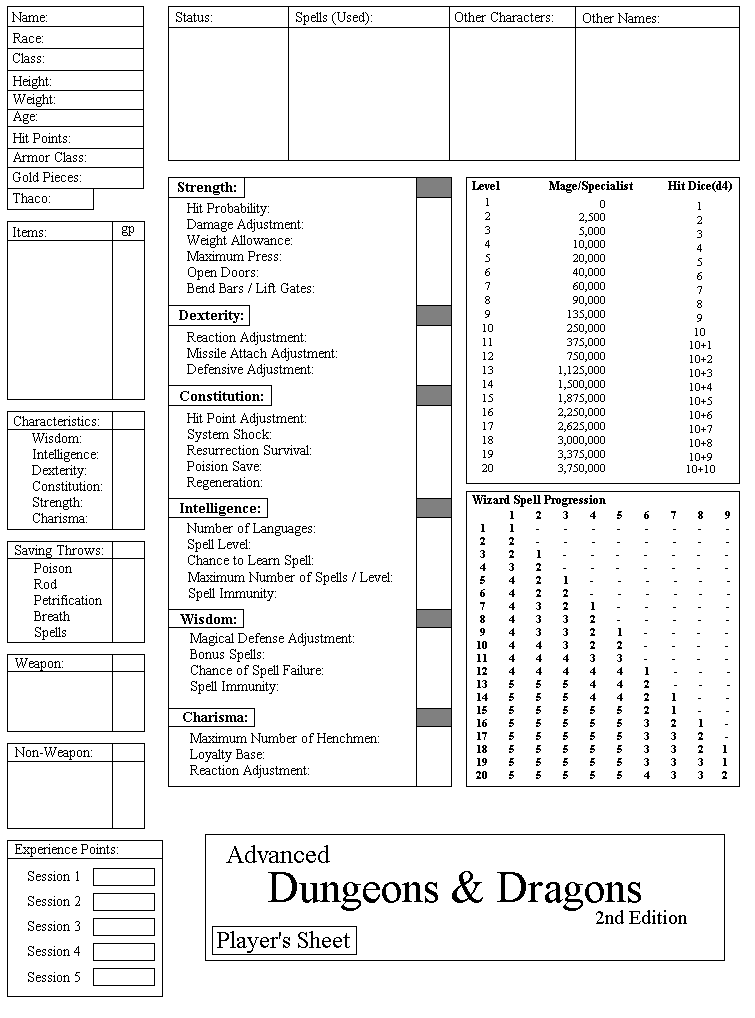 Dungeons And Dragons 2nd Edition Character Sheets Pdf
